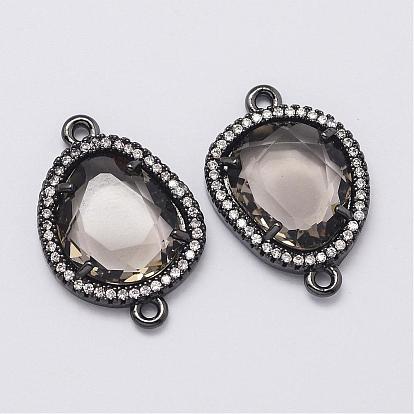 Brass Micro Pave Cubic Zirconia Links, with Glass, Drop, Cadmium Free & Lead Free