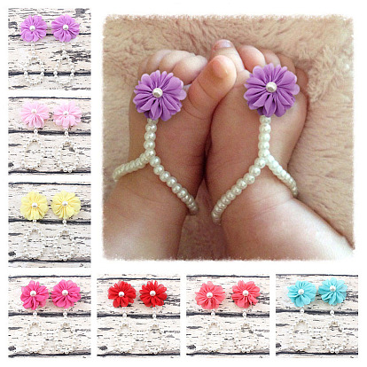Браслеты на лодыжку с имитацией жемчуга, пластиком и цветами, босые, с маленькими пальцами