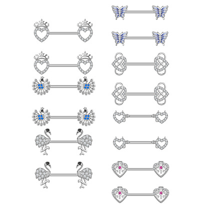 304 Кольца для сосков из нержавеющей стали с микро-паве из кубического циркония, цвет нержавеющей стали