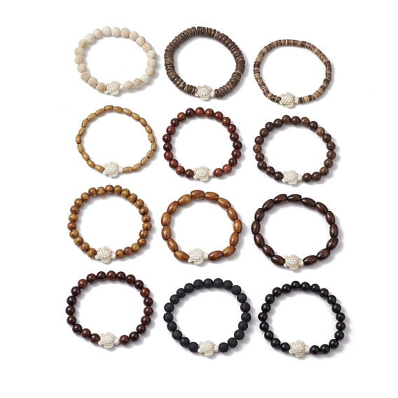 12шт. набор из окрашенных синтетических и натуральных драгоценных камней и бусин из натурального дерева для женщин и мужчин, черепаха