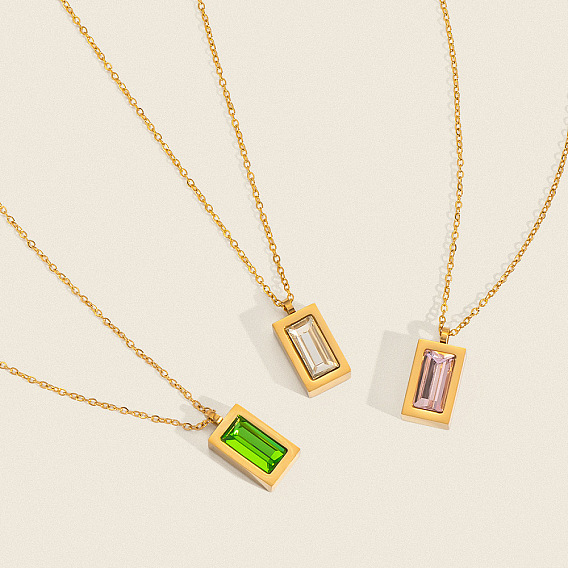 304 Женские прямоугольные кулоны из нержавеющей стали с кубическими циркониями в форме паве, реальный 18 k позолоченный