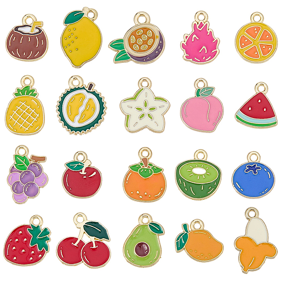 120piezas 20 estilos de dijes de esmalte de aleación de frutas, la luz de oro