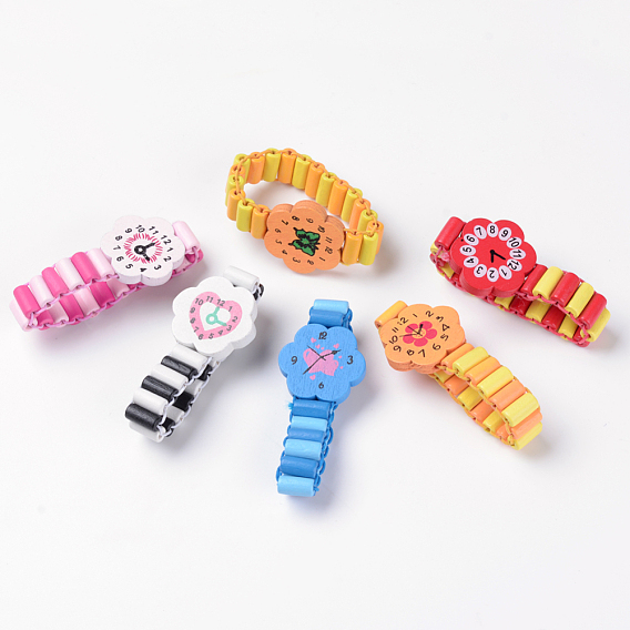 Wooden Beads Bracelet, Elastic, Flower, 144mm