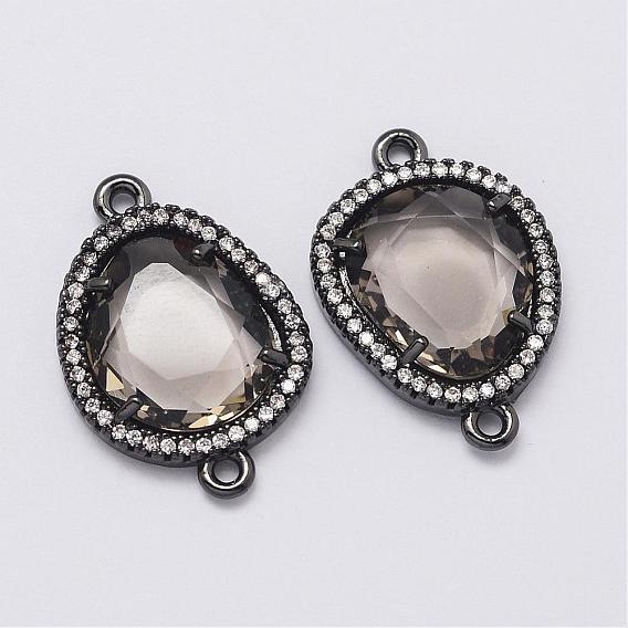 Brass Micro Pave Cubic Zirconia Links, with Glass, Drop, Cadmium Free & Lead Free