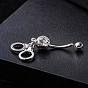 Piercing Jewelry Real Platinum Plated Brass Rhinestone Handcuffs Navel Ring Belly Rings, 43x9mm