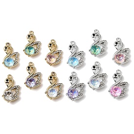 UV Plating Alloy Glass Pendants, Swan Charm, with Rhinestone, Faceted, Mixed Color