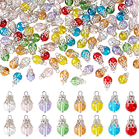 160шт. 8 цвета стеклянные подвески, круглые, с платиновым железным шариком