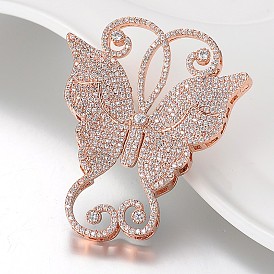Butterfly Brass Micro Pave Cubic Zirconia Big Pendants, 54x45x8mm, Hole: 2x3mm