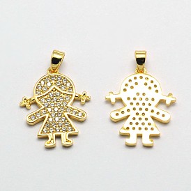 Девушка латуни микро проложить Цирконом подвески, без кадмия, без никеля и без свинца, 20x16x2 мм, отверстие : 2x3 мм