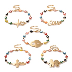 Vacuum Plating 304 Stainless Steel Link Bracelet with Colorful Enamel Evil Eye Chains for Women
