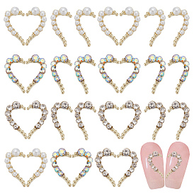 36Pcs 6 Styles Alloy Rhinestone Cabochons & Plastic Imitation Pearl Beads Cabochons, Half-heart Shape, for Nail Art Studs and Nail Art Decoartion Accessories