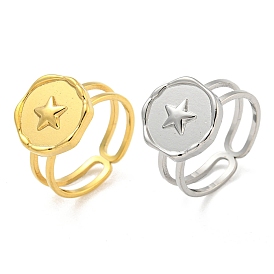 Ion Plating(IP) 304 Stainless Steel Open Cuff Rings, Star