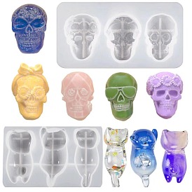 Moule en silicone de décoration d'affichage de crâne d'halloween, bricolage, moules de résine, pour la résine UV, fabrication artisanale de résine époxy