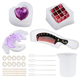 SUNNYCLUE DIY Storage Box Makings, with Silicone Molds & Measuring Cup, Disposable Plastic Transfer Pipettes & Latex Finger Cots, Wooden Craft Sticks