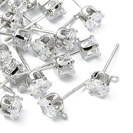 Shegrace Messing, flache, runde Ohrstecker mit klarem Zirkonia, Cadmiumfrei und Nickel frei und Bleifrei, mit Schleife