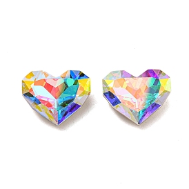 Glass Rhinestone Cabochons, Point Back & Back Plated, Faceted, Heart