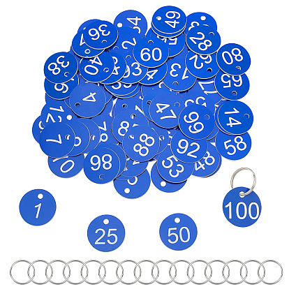 Сделай сам наборы для ключей, в том числе 100 плоские круглые с цифрами 1~100 подвески из непрозрачного акрила и 100 железные разрезные брелки для ключей