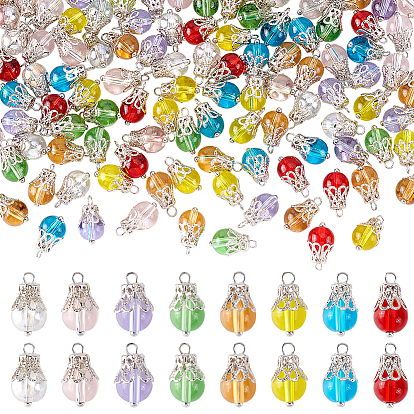 160шт. 8 цвета стеклянные подвески, круглые, с платиновым железным шариком