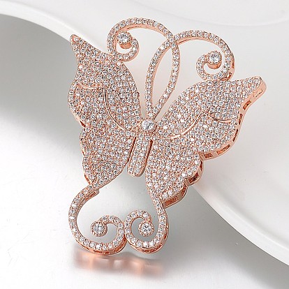 Butterfly Brass Micro Pave Cubic Zirconia Big Pendants, 54x45x8mm, Hole: 2x3mm