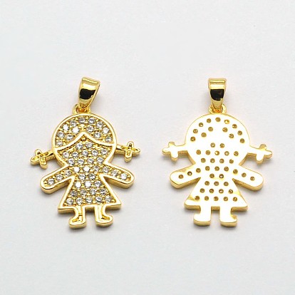 Девушка латуни микро проложить Цирконом подвески, без кадмия, без никеля и без свинца, 20x16x2 мм, отверстие : 2x3 мм