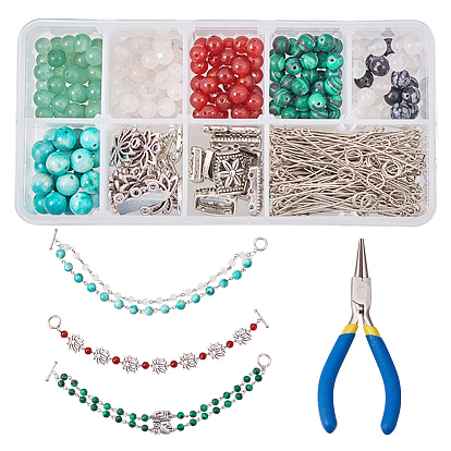 Bricolage fabrication de bracelets, avec alliage fermoirs toggle, Liens en alliage, perles de pierres fines , pince et épingle à oeil en fer, anneau de saut