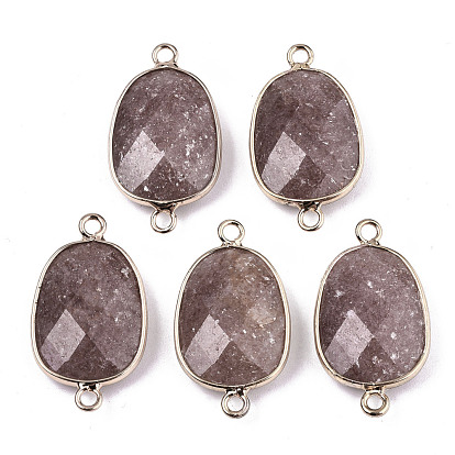 Natural Gemstone Links Connectors, Light Gold Tone Brass Edge, Oval