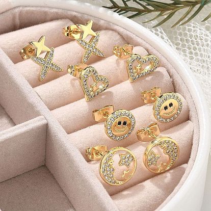 Латунь серьги, с прозрачным цирконием и ушными орехами, реальный 18 k позолоченный