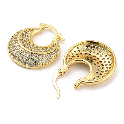 Double Horn Shape Brass Micro Pave Clear Cubic Zirconia Thick Hoop Earrings, Long-Lasting Plated, Cadmium Free & Lead Free