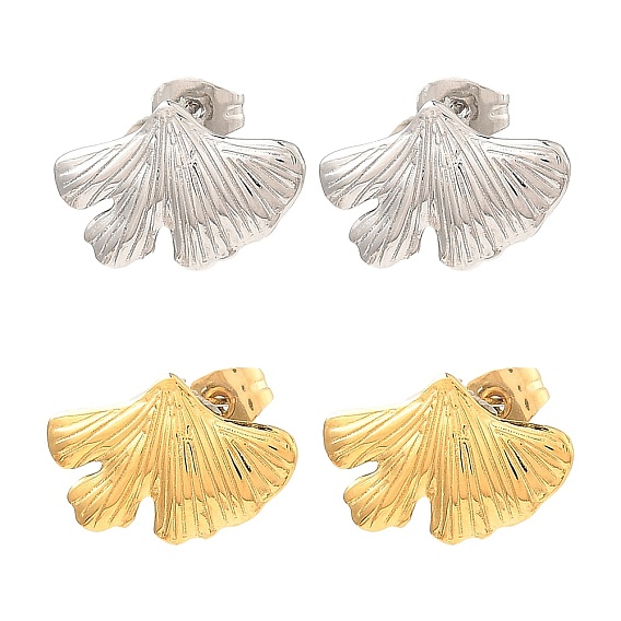 304 серьги-гвоздики из нержавеющей стали для женщин, гинкго лист