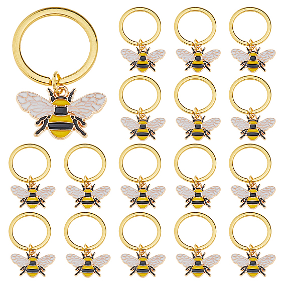 20шт брелок из сплава эмали, Пчелы, с железными кольцами