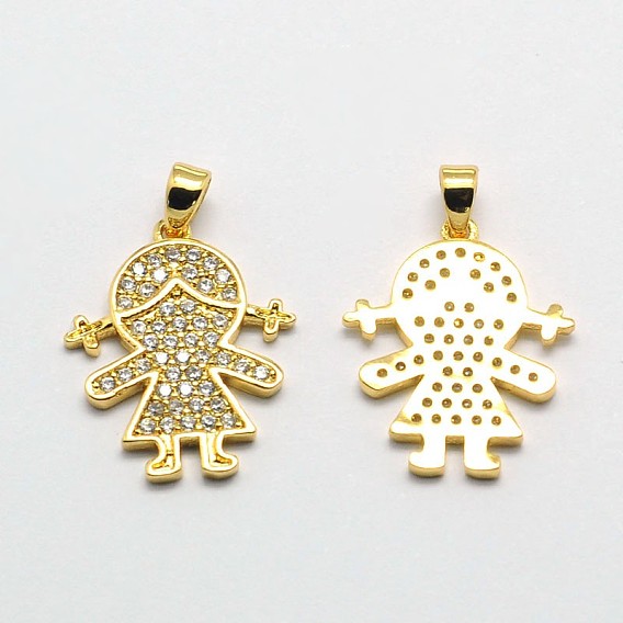 Девушка латуни микро проложить Цирконом подвески, без кадмия, без никеля и без свинца, 20x16x2 мм, отверстие : 2x3 мм