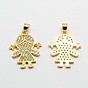 Девушка латуни микро проложить Цирконом подвески, без кадмия, без никеля и без свинца, 20x16x2 мм, отверстие : 2x3 мм