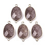 Natural Gemstone Links Connectors, Light Gold Tone Brass Edge, Oval