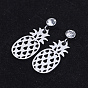 201 Stainless Steel Dangle Stud Earrings, with Clear Cubic Zirconia, Pineapple