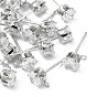 SHEGRACE Brass Clear Cubic Zirconia Flat Round Stud Earring Findings, Cadmium Free & Nickel Free & Lead Free, with Loop