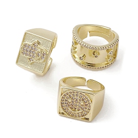 Brass Adjustable Rings, with Micro Pave Cubic Zirconia