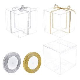 BENECREAT Foldable Transparent PVC Boxes, with Glitter Metallic Ribbon