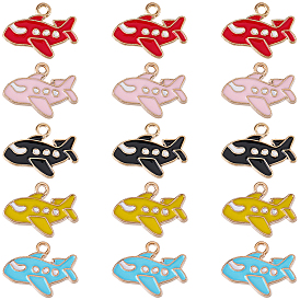 40Pcs 5 Colors Alloy Enamel Pendants, Airplane, Light Gold