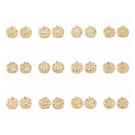 480 pcs 12 style réel 18 k pendentifs en laiton micro pavé de zircone cubique plaqué or, plaqué longue durée, avec des anneaux de saut, plat rond avec douze constellations