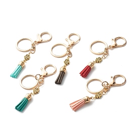 Porte-clés alliage, avec perle de main hamsa de style tibétain, pompon en faux suède, fermoirs pince de homard en alliage 
