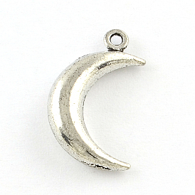 Moon Alloy Pendants, Tibetan Style, Cadmium Free & Lead Free, 18x10.5x4mm, Hole: 1mm, about 800pcs/1000g