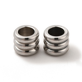 201 Stainless Steel European Beads, Large Hole Beads, Grooved Beads, Column