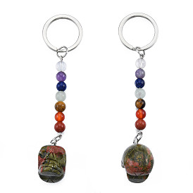 Natural Gemstone Skull Pendant Keychain, Rainbow 7 Chakra Gemstone Beaded Yoga Keychain, for Women's Girls Healing Meditation Spiritual Gift