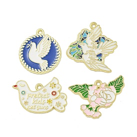 Alloy Enamel Pendants, Golden, Dove of Peace Charm