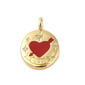Brass Micro Pave Cubic Zirconia Pendants, with Enamel, Real 18K Gold Plated, Heart with Arrow