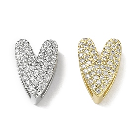Rack Plating  Brass Micro Pave Clear Cubic Zirconia Slide Charms, Lead Free & Cadmium Free, Long-Lasting Plated, Heart