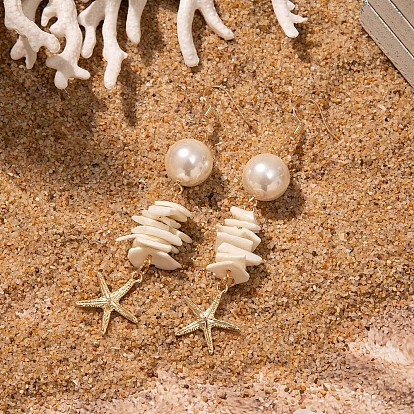 Серьги-гвоздики с имитацией жемчуга из цинкового сплава, cmолой, морская звезда, золотые