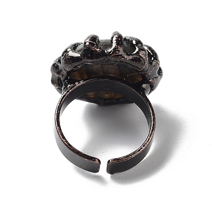 Flat Round Natural Labradorite Open Cuff Rings, Rack Plating Brass Ring, Cadmium Free & Lead Free