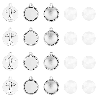200Pcs DIY Half Round Pendant Making Kits, Including Zinc Alloy Settings and Dome Transparent Glass Cabochons