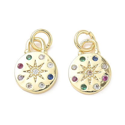 Латунные микро проложить кубического циркония подвески, без кадмия и без свинца, плоский круглый со звездными подвесками, с целью перехода в кольце